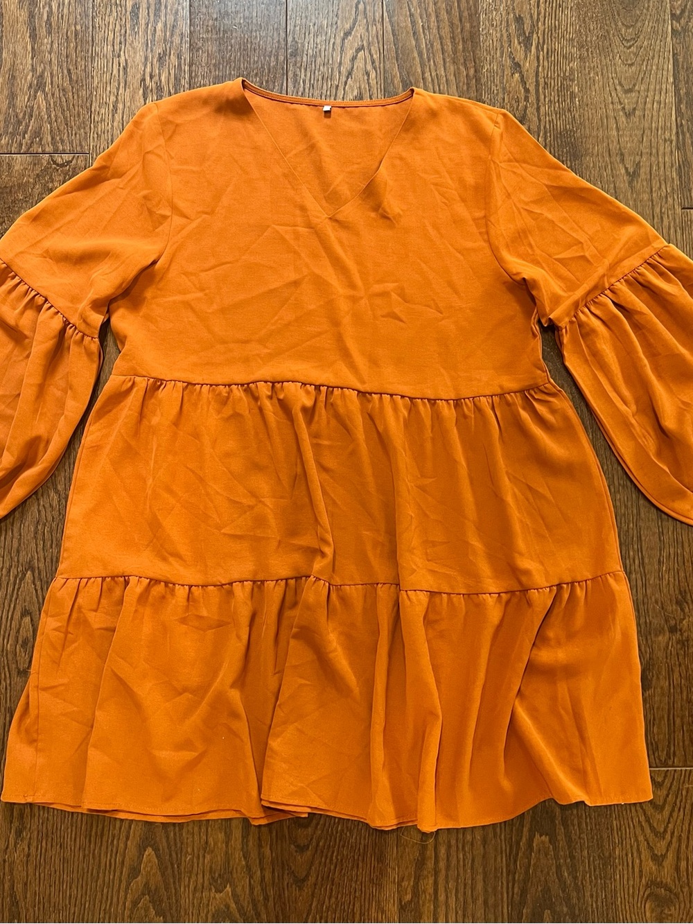 Rust Tiered V-Neck Midi Dress